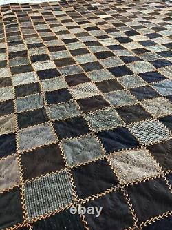 Antique Handmade Black/Gray Colored Quilt 72 x 78