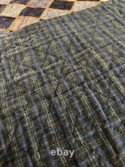 Antique Handmade Black/Gray Colored Quilt 72 x 78