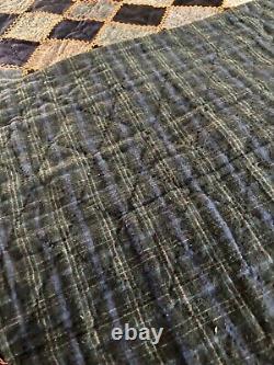 Antique Handmade Black/Gray Colored Quilt 72 x 78