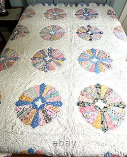 Antique Handmade Dresden Plate Patchwork Quilt 78 x 92 A268