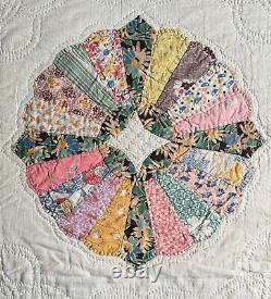 Antique Handmade Dresden Plate Patchwork Quilt 78 x 92 A268