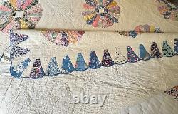 Antique Handmade Dresden Plate Patchwork Quilt 78 x 92 A268