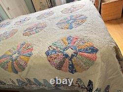 Antique Handmade Dresden Plate Patchwork Quilt 78 x 92 A268