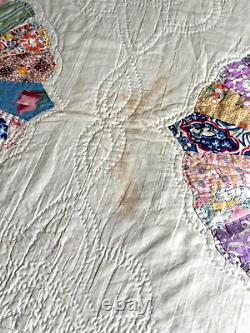 Antique Handmade Dresden Plate Patchwork Quilt 78 x 92 A268