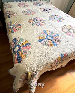 Antique Handmade Dresden Plate Patchwork Quilt 78 x 92 A268