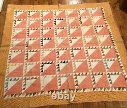 Antique Handmade Late 1800's Sawtooth Hand Quilted 78x77 Pinks Browns Cheddar