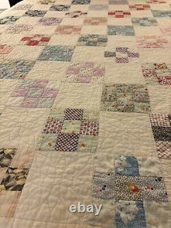 Antique Handmade Multi-Color Tumbling Block Feedbag Quilt 69 x 76