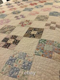 Antique Handmade Multi-Color Tumbling Block Feedbag Quilt 69 x 76