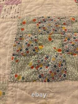 Antique Handmade Multi-Color Tumbling Block Feedbag Quilt 69 x 76