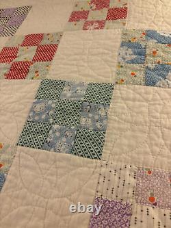 Antique Handmade Multi-Color Tumbling Block Feedbag Quilt 69 x 76