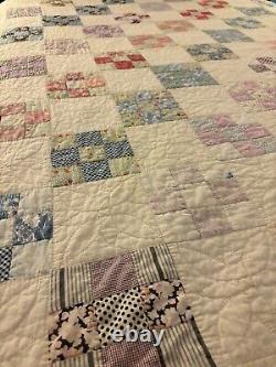 Antique Handmade Multi-Color Tumbling Block Feedbag Quilt 69 x 76