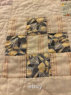 Antique Handmade Multi-Color Tumbling Block Feedbag Quilt 69 x 76