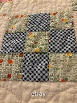 Antique Handmade Multi-Color Tumbling Block Feedbag Quilt 69 x 76