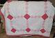 Antique Handmade Quality Quilt Hand Quilted Full Size Red White 87 X 97