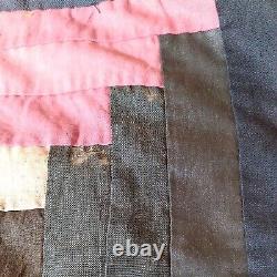 Antique Handmade Quilt 1800s Civil War Era Pink Black Tobacco Pouches Unfinished