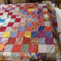 Antique Handmade Quilt Cottton Fancy King Size Colorful Star Pattern Patch