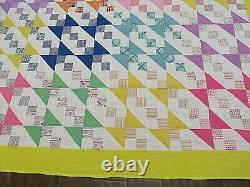 Antique Handmade Quilted Cotton Patchwork Flying Geese Quilt Twin 76x 74