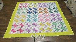 Antique Handmade Quilted Cotton Patchwork Flying Geese Quilt Twin 76x 74