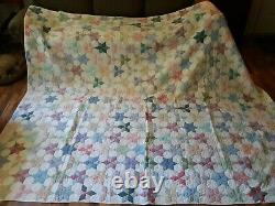Antique Handmade & Quilted STAR PATCHWORK Heirloom Quilt 102 X 93 Signed MINTY