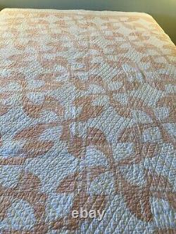 Antique Handmade and Quilted Orange/Peach and White Quilt 73 x 80 inches 10SPI
