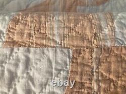 Antique Handmade and Quilted Orange/Peach and White Quilt 73 x 80 inches 10SPI