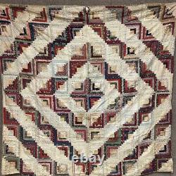 Antique Log Cabin Quilt Handmade Twin 74 X 74 Cutter Rescue Fabulous Fabrics