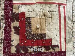 Antique Log Cabin Quilt Handmade Twin 74 X 74 Cutter Rescue Fabulous Fabrics