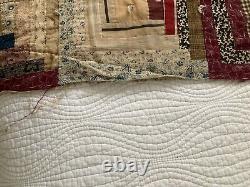 Antique Log Cabin Quilt Handmade Twin 74 X 74 Cutter Rescue Fabulous Fabrics