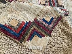 Antique Log Cabin Quilt Handmade Twin 74 X 74 Cutter Rescue Fabulous Fabrics