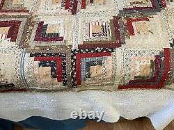 Antique Log Cabin Quilt Handmade Twin 74 X 74 Cutter Rescue Fabulous Fabrics