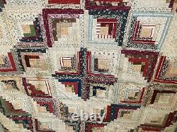 Antique Log Cabin Quilt Handmade Twin 74 X 74 Cutter Rescue Fabulous Fabrics