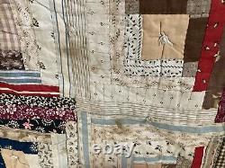 Antique Log Cabin Quilt Handmade Twin 74 X 74 Cutter Rescue Fabulous Fabrics