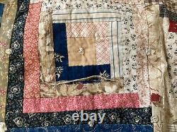 Antique Log Cabin Quilt Handmade Twin 74 X 74 Cutter Rescue Fabulous Fabrics