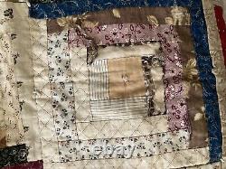 Antique Log Cabin Quilt Handmade Twin 74 X 74 Cutter Rescue Fabulous Fabrics