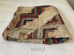 Antique Log Cabin Quilt Handmade Twin 74 X 74 Cutter Rescue Fabulous Fabrics