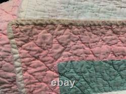 Antique New York Beauty Quilt Pink And Green 83x85 Handstitched