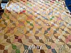 Antique Old Early hand stilted quilt 70 x 78 inches