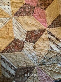 Antique Old Early hand stilted quilt 70 x 78 inches