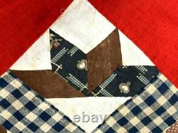 Antique PA c 1870-80s Hands Around QUILT Top Cheddar Brown Red Dogtooth Border