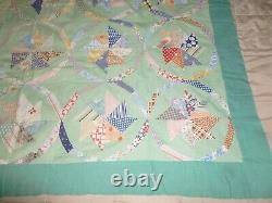 Antique PINWHEEL STAR FLOWER Quilt Top Hand PiecedHand Vintage Colorful Curved