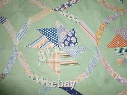 Antique PINWHEEL STAR FLOWER Quilt Top Hand PiecedHand Vintage Colorful Curved