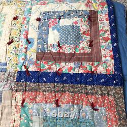 Antique Patchwork Quilt Handsewn Early 1900s Fabric Hand Stitched Calico Indigo