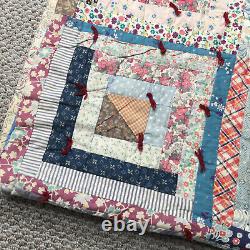 Antique Patchwork Quilt Handsewn Early 1900s Fabric Hand Stitched Calico Indigo