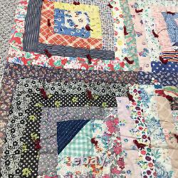 Antique Patchwork Quilt Handsewn Early 1900s Fabric Hand Stitched Calico Indigo