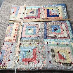 Antique Patchwork Quilt Handsewn Early 1900s Fabric Hand Stitched Calico Indigo