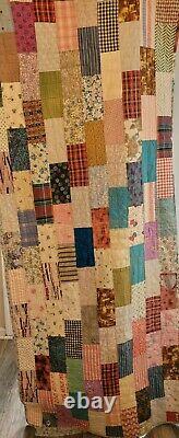 Antique Patchwork Rectangle Pattern Quilt Primitive Has Tears 84 x 67