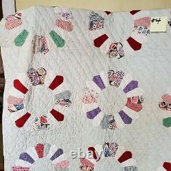 Antique Quilt #4 Vintage Handmade Good Some Stains Multicolor Very Old 84 x 69