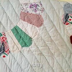 Antique Quilt #4 Vintage Handmade Good Some Stains Multicolor Very Old 84 x 69