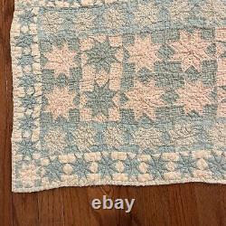 Antique Quilt Blue Hand Stitched 9 Stars Intricate Design 1800s 101 By 85