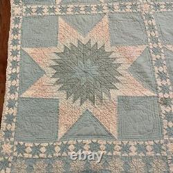 Antique Quilt Blue Hand Stitched 9 Stars Intricate Design 1800s 101 By 85